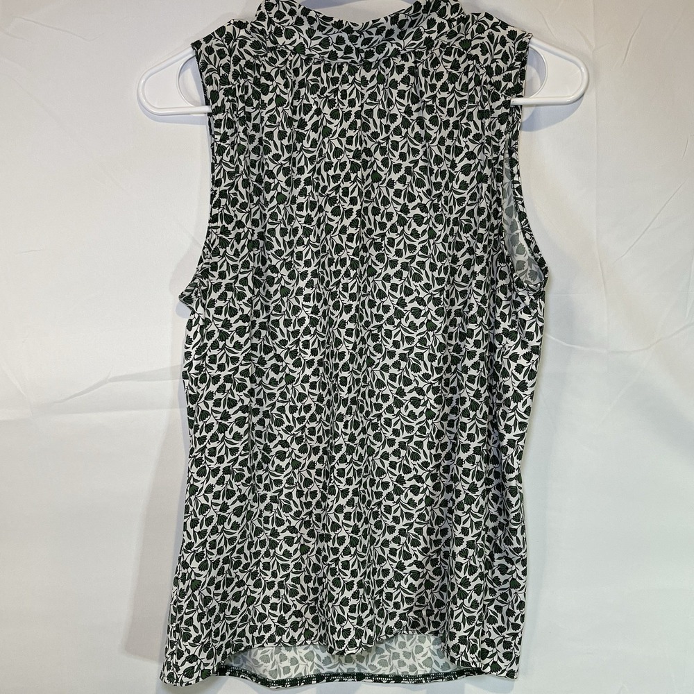 Ann Taylor Green White Floral Ivy Print Sleeveless Mock Turtleneck‎ Top Shirt XS